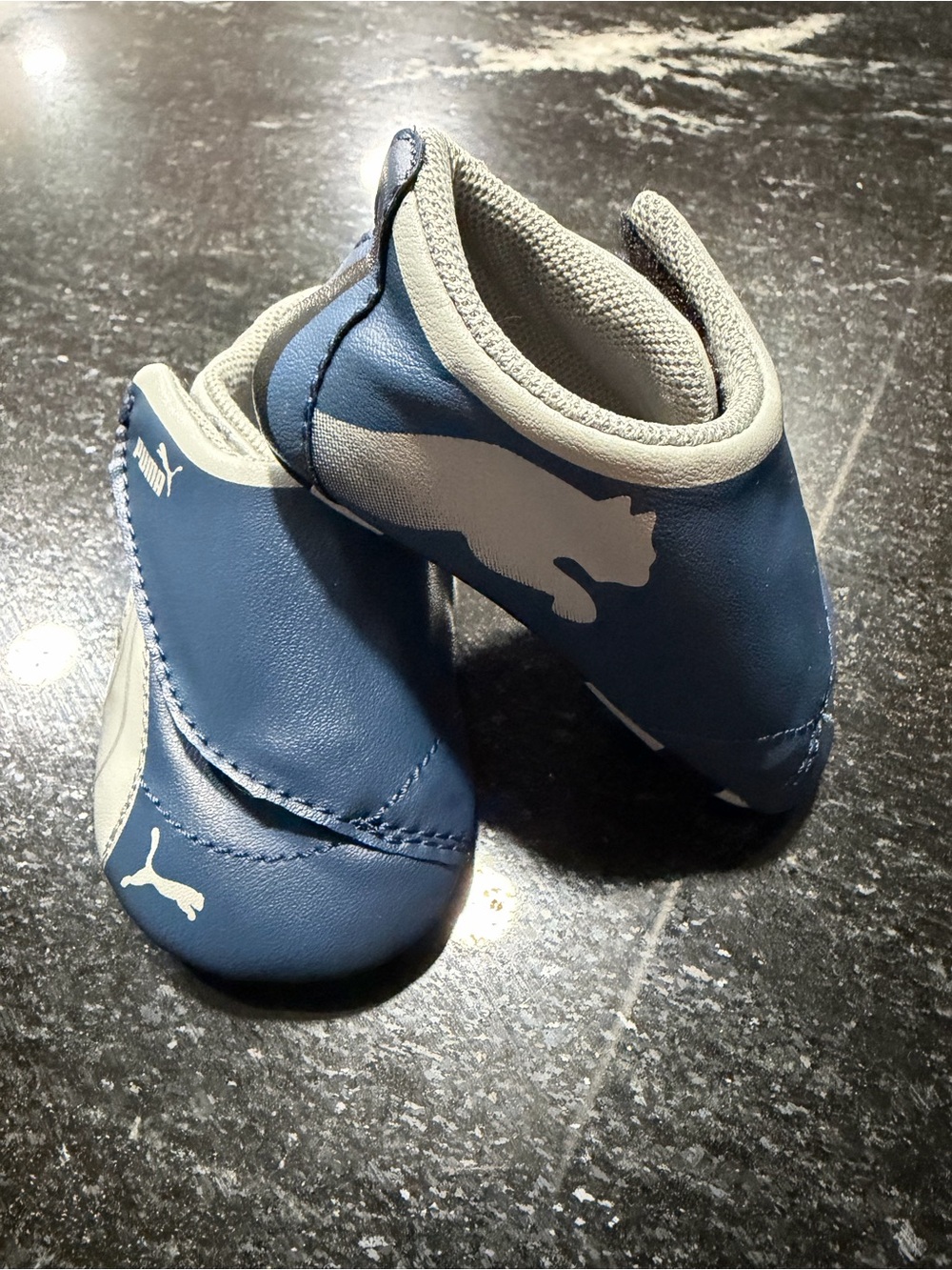 Puma Blue and Silver Baby Velcro Crib Shoes